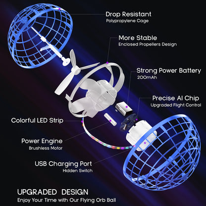 Flying Orb Ball Toy Hovering Boomerang LED Color Changing USB Rechargeable